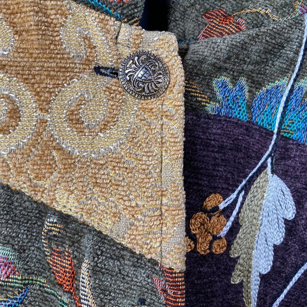 Alex Kim Jacket Tapestry Patchwork Mix Media Leaves Mulitcolor 5X Boho Eclectic - Picture 6 of 15